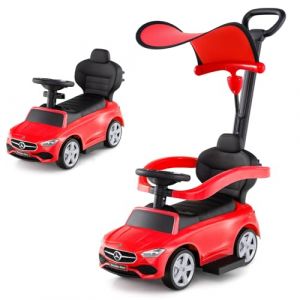 COSTWAY 3 en 1 Mercedes-Benz Porteur Enfant avec Volant & Klaxon & Son de Moteur, Voiture &agrave; Pousser Enfant avec Coffre sous Si&egrave;ge, Canopy R&eacute;glable, Charge 25kg pour Enfants de 18-36 Mois (Rouge) (FDS GmbH, neuf)