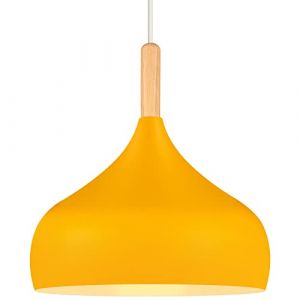 iDEGU Lustre Suspension Rétro 24CM Suspension Luminaire Moderne Style Scandinave Forme de Goutte Plafonnier E27 Métal Bois Lampe Suspension pour Chambre Salle à Manger Cuisine Salon (Orange Jaune) (IDEGU, neuf)