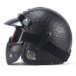 BCCDP Cuir Casque Moto Jet Vintage Retro avec Lunettes et Masque, Unisexe 3/4 Moto Chopper Scooter Modulable Casque De Vélo, ECE Homologué en pour Casque De Moto Homme Et Femme - M~XXL (skybt, neuf)