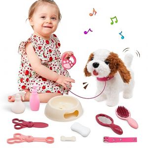 Arkyomi Chien Jouet Enfant Parle et Bouge furreal Chien interactif Qui Marche et aboie realiste Secoue la Queue electronique Chien avec Laisse Chien Robot Puppy (Marron foncé) (ELhome, neuf)