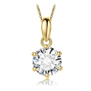JewelryPalace 1ct Classique Cubic Zirconia Pendentif Taille Rond Solitaire Argent 925 Femme, Plaqué Or Jaune Collier Chaine Diamant Simulé Mariage Mariee 45CM, Ensemble de Bijoux Cadeau Anniversaire (jewelrypalace, neuf)