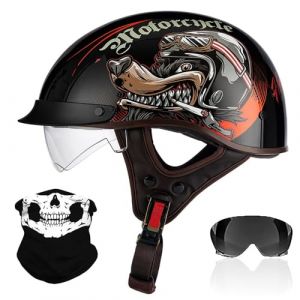 RHBDDHV Demi-Casque de Moto, Casque Moto Rétro, Casque Jet ECE2206 Homologué, Casque Moto Cyclomoteur avec Visière, Casque de Moto Hommes et Femmes, pour Moto et Scooter, M~XXL (geechcs, neuf)