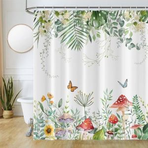 Uiiooazy Rideau Douche 220x180cm, Rideau Douche Anti Moisissure Vert Tropicale Feuilles d'eucalyptus Palmier Champignon Rideaux de Baignoire Tissu Lavable Imperméable Rideaux de Bain avec 12 Crochets (dongguibinjingpinxiaodianpu, neuf)