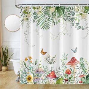 Rideau Douche Eucalyptus, Uiiooazy Rideau Douche Feuilles de Palmier Vert Sauge Champignon Rideau de Baignoire Anti Moisissure Imperméable Polyester Lavable Rideau de Bain avec 12 Crochets 220Lx180Hcm (dongguibinjingpinxiaodianpu, neuf)