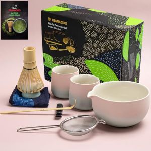 TEANAGOO Matcha Set Matcha Whisky Matcha Bowl with Versing Spout Scoop Matcha Whisk Holder Tea Making Kit. 1 Set de th&eacute; japonais (7pcs) + 2Cups(7.2oz),S11,Gradient Pink,Color Box Packing (TEANAGOO, neuf)