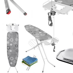 KADAX Planche à Repasser pour Centrale Vapeur, Table à Repasser Pliable avec Prise de Courant, Housse en Coton et Hauteur Réglable (120 x 38 cm, Gris) (KADAX, neuf)