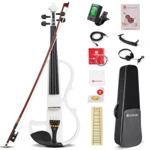 Vangoa Violon Électrique 4/4 Pratique Silencieuse Violon Pleine Grandeur pour Débutants Étudiants Adultes Adolescents avec Kits de Démarrage, Blanc (GeYangMusic, neuf)