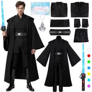 TOSZOLY Deguisement Chevalier Homme, Costume M&eacute;di&eacute;vale Chevalier avec Cape Sabre Laser, Cadeaux pour Adultes, Robe Medieval Costume Tunique pour Halloween Carnaval Cosplay (Noir, L) (NIKLAVS TOMSONS, neuf)