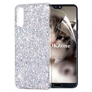 OKZone Coque Huawei P20, Mince &Eacute;tui en Silicone Souple Paillette Strass Brillante Bling Bling Glitter de Luxe,Flexible Plein-Corps TPU Bumper Housse Etui de Protection pour Huawei P20 (Argent) (OKZone EU Store, neuf)