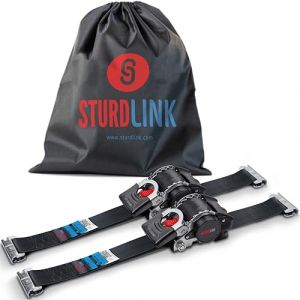 Sangles a Cliquet Automatique 3m 50mm pour Rail d'Arrimage Universel LC 750daN, 1500daN en U | Arrimage à Enrouleur Automatique de Sangle | pour Utilitaire Fourgon Camion Remorque avec Rails | Lot x2 (STURDLINK, neuf)