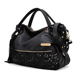 Chikencall® Sac à main motif léopard style Hobo Sac à main Sac à bandoulière en cuir PU Sacs à bandoulière pour femmes avec pompon paillettes, Noir , Einheitsgröße (CHIKENCALL, neuf)