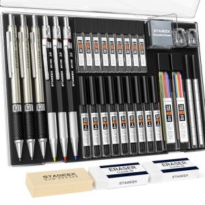 STAGEEK Lot de 34 crayons mécaniques de 0,5, 0,7, 0,9 mm et 3 crayons à dessin mécaniques de 2 mm avec 384 mines (6B 4B 2B HB 2H 4H couleur) pour artiste croquis, dessin (STAGEEK, neuf)