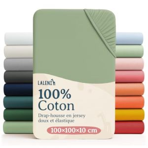 Laleni Draps Housses 100x100 cm en Jersey - Lot de 2 Drap Housse Bebe certifi&eacute; Oeko-TEX 100% Coton - Drap Housse Tapis de Parc 100x100 - Drap Housse Matelas Parc 100x100 - Drap lit Bebe en Vert (Everbrent, neuf)