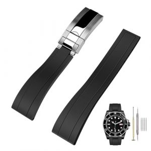 Kai Tian 20 mm, 22 mm Bracelet de montre en caoutchouc avec boucle d&eacute;ployante, bracelets de montre en silicone et fluorocaoutchouc pour Rolex Seiko, bracelets pour hommes et femmes, 22mm, Silicone (Ka Tian, neuf)