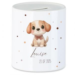 Kiddle-Design Tirelire pour enfants avec nom personnalis&eacute;, motif animal chien cadeau pour fille et gar&ccedil;on anniversaire, No&euml;l, naissance et bapt&ecirc;me &ndash; Tirelire cadeau d'argent et exauceur de souhaits (Kiddle-Design, neuf)