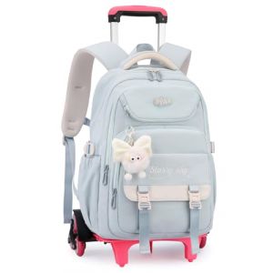 Amythe Cartable a Roulette Fille, 30L Sac &agrave; Dos &agrave; Roulettes pour l'&eacute;cole Primaire et Coll&egrave;ge, Sac a Dos Scolaire D&eacute;contract&eacute; avec Chariot pour Voyages, 6 Roues, Bleu (Amythe, neuf)
