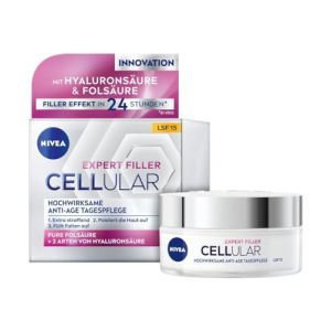 NIVEA Cellular Expert Filler Cr&egrave;me de jour anti-&acirc;ge tr&egrave;s efficace (50 ml), cr&egrave;me hyaluronique extra raffermissante avec effet de remplissage, cr&egrave;me anti-rides repulpante avec SPF 15 (winwingoods, neuf)