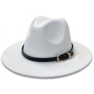HEYANN Chapeau Fedora classique pour femme et homme, avec large bord, avec boucle de ceinture, en feutre, unisexe, chapeau trilby, chapeau panamá, chapeau de jazz pour femme et homme, blanc, L (Heyann Direct, neuf)