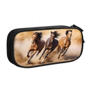 ZHONGSK Trousse à crayons de grande capacité avec compartiments à fermeture éclair, jolie trousse à crayons | Trois chevaux qui courent | Organiseur pour garçons et filles et adultes, Noir , Taille (马仲相1dian, neuf)