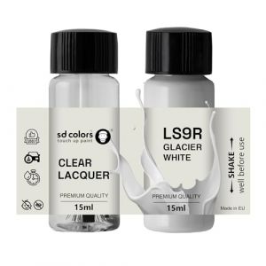 SD COLORS GLACIER LS9R 2Y S9R Kit de r&eacute;paration de stylo de retouche 15 ML avec pinceau &agrave; copeaux de rayures LS9R 2Y S9R GLACIER Blanc (peinture+laqu&eacute;) (SD COLORS, neuf)