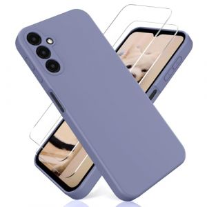 YiKaDa - Coque pour Samsung Galaxy A35 5G, avec [2 Pi&egrave;ces] Protection d'&eacute;cran en Verre Tremp&eacute;, Housse Silicone TPU Liquide - Gris Lavande (Yikada, neuf)