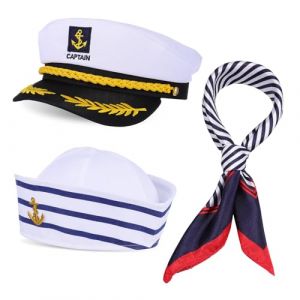 BESPORTBLE 1 Ensemble Ensemble De Chapeau De Marin Nautique Cosplay Marins Faire La Fête Chapeau Et Écharpe De Tenue De Yacht Femmes Mouchoir De Costume De Femme Velours (Breeze & Leaves, neuf)