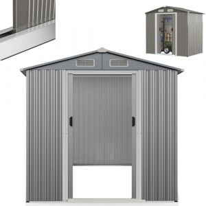 RELAX4LIFE Abri de Jardin en Métal 3,6M3-2,2M2 avec Double Porte Coulissante Toit en Appentis et Volets, Cabane à Outils en Tôle d'acier Galvanisée 182X129X186CM pour Poubelles Vélos Outils (RELAX4LIFE, neuf)