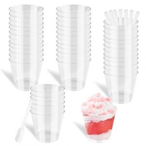 Legpador 50 Pièces Verrine Plastique Aperitif, Ronds Verrines avec Cuillères, Mini Coupes à Dessert en Plastique, 7oz/200ml Gobelets à Dessert Transparent pour Mousse, Pudding, Crème Glacée, Tiramisu (LÉGUA FORASTEIRA - UNIPESSOAL LIMITADA, neuf)