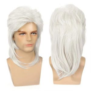 Perruque Mulet Châtain Clair pour Homme – Accessoire de Déguisement Années 80, Perruque Rétro pour Fête Cosplay(White) (COCO HEART, neuf)