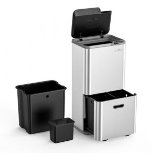 mVm Poubelle Cuisine Tri S&eacute;lectif 63 Litres,3 Compartiments, Acier INOX,Poubelle Recyclage Rectangulaire &agrave; P&eacute;dales,Couvercles, Poign&eacute;es,Fermeture en Douceur,Anti Traces,Anti Odeurs (MVM manufacture, neuf)