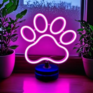 Lampe néon en forme de patte de chien avec base debout et interrupteur tactile, alimentation USB ou 5 piles AA, panneau néon personnalisé pour décoration murale et de chambre, cadeau d'anniversaire ou (The blue sky of rhyme, neuf)