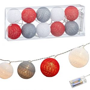 Guirlande Lumineuse LED - Boule de Coton - Diam&egrave;tre : 6 cm - Blanc, Gris, Rouge - &Eacute;clairage Lumineux (1 Boule &Oslash; 6 cm) (Ponera, neuf)