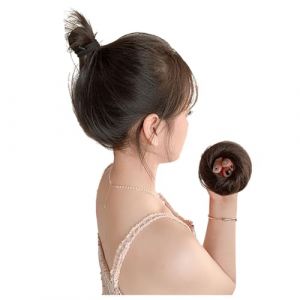 Extensions de cheveux synthétiques chignons, chouchous élastiques pour femmes et filles (châtain clair, ondulé, désordonné, marron clair) (Lesafe-V, neuf)