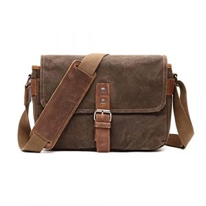 FANDARE Rétro DSLR-Sac Photo Sacs bandoulière Toile Sacoche Sacs à Main Homme Femme Sac Besace Sac d'épaule pour Travail Voyag Ecole Multifonctionnel Sac d'épaule Messager Bag Kaki (OÜ HULGY, neuf)