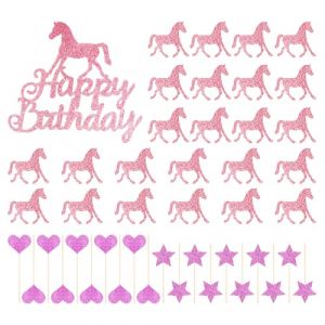 SLAXJNE 25Pcs Toppers De G&acirc;teau De Cheval Rose, 20Pcs Toppers De G&acirc;teau De Cheval Rose, Toppers De G&acirc;teau De Cheval, D&eacute;corations D&rsquo;Anniversaire De Cheval, D&eacute;corations De F&ecirc;te D&rsquo;Anniversaire De Cheval (FRASTAR GROUP TRADING, neuf)