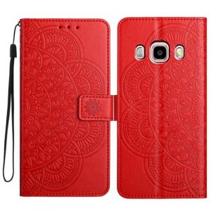 LMFULM&reg; &Eacute;tui pour Samsung Galaxy J7 2016 / SM-J710 (5,5 Pouces) PU Magn&eacute;tique Pochette Cuir Housse Fleurs Mandala Impression Rabattable Case Stent Fonction Cover Rouge (LMAZWUFULM, neuf)