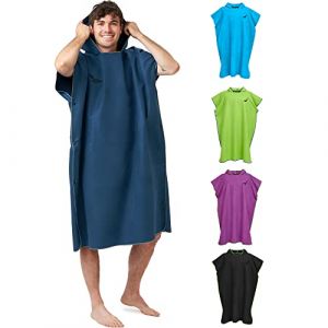 Fit-Flip Poncho de Surf Microfibre Femme et Homme – Serviette de Poncho Plage Adulte – pour la Natation, de Bain – Cabine pour Piscine – Taille: L, Bleu Marine - Gris (Paraboo, neuf)
