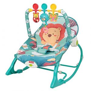 Transat Evolutif Original, Transat et Siège Sauteur avec Vibrations Apaisantes, Arche de Jeu avec 3 Jouets, Contrôle du Volume, Repose-tête Amovible, Dès la Naissance à 18 kg (80 * 60 * 43cm (bleu)) (Hechheu, neuf)