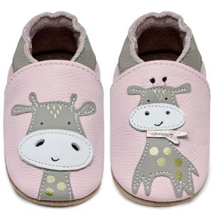 IceUnicorn Chausson Bebe Chausson Cuir Souple Bebe Chaussons Cuir Bébé Souple Chaussons Premiers Pas Bébé(Girafe Pink, 0-6 mois) (HelloTang, neuf)