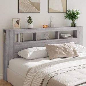 IKAYAA Tête de lit à LED Tête de lit avec Rangement Tete de lit 200 cm Têtes de lit pour Adulte-Sonoma gris-200 x 103.5 cm (Zhuo su ao, neuf)