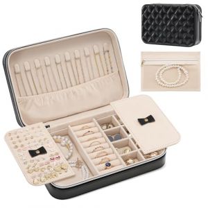 Lolalet Trousse à Bijoux Voyage, Sac Bijoux Femme avec Miroir, Boîte à Bijoux Portable pour Bagues, Boucles d'oreilles, Colliers, Bracelets, Viens avec Une Pochette Bijoux -Noir, M (Lolalet EU, neuf)