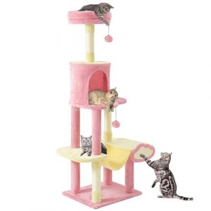 YITAHOME Arbre &agrave; Chat de Luxe avec hamac et griffoir, Arbre &agrave; Chat Rose &agrave; Plusieurs Niveaux avec perchoir pour Grands Chats, Tour &agrave; Chat Peu encombrante pour Appartements et Salon, Rose (Yitafamily, neuf)