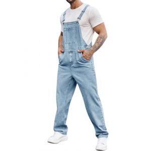 Runcati Pantalon de Travail en Denim pour Homme Jeans Salopette d'&Eacute;t&eacute; Streetwear Jeans Casual Bretelles R&eacute;glables Jumpsuit, bleu, XXL (Runcati, neuf)