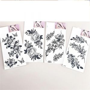 Pack combiné "autocollants de tatouage esthétique de fleur végétarienne imperméable à l'eau femelle durable noir et blanc ancienne niche de vent senior clavicule fraîche (CHJWEIHHERT, neuf)