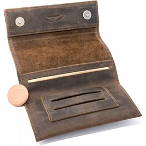 COMARI Premium Blague &agrave; Tabac Cuir - Boutons Magn&eacute;tiques - Compartiment pour Doubles-Papiers & Filtres - Pochette &agrave; Rouler Faite Main (Marron Vintage) (comari, neuf)