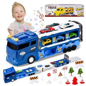 Focenat Camion Transporteur Voiture,Camion Wheels Transporteur,Transporteur Voiture Jouet Set,avec lumières et Sons comme,Pistes Pliables avec éjecteurs et 6 Mini Voitures,Cadeau pour 3 4 5 6+Ans (LOTUS SILK LIMITED, neuf)