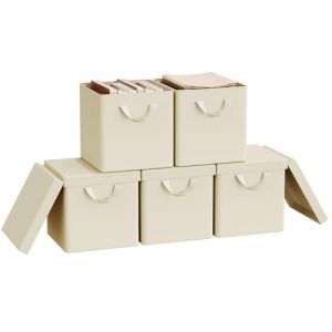 WOLTU Cubes de Rangement Pliables Lot de 5, Boîtes en Tissu avec Couvercle, Poignée et Cadre en Métal, Crème, 27x27x27cm (WOLTU GmbH, neuf)