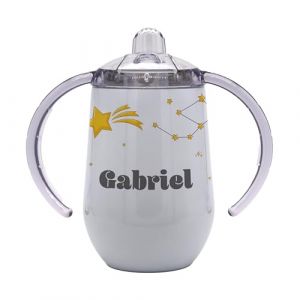 Marquage Unique Tasse d'Apprentissage B&eacute;b&eacute; avec Double Poign&eacute;e, Personnalisable au pr&eacute;nom, Motifs &Eacute;toiles et Lapin, Couvercle Anti-Fuite, Gobelet Isotherme (MARQUAGE UNIQUE, neuf)