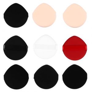 DECHOUS Lot de 9 Houppettes &agrave; Poudre Visage Non Latex Forme Goutte et Triangle Coussin Cosm&eacute;tique Doux Sangle Couleurs Rouge Noir et Blanc Maquillage Poudre Visage et Corps (Delicious.C, neuf)