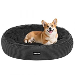 HMTOPE Lit orthop&eacute;dique pour chien de taille moyenne, lit pour chat, coussin douillet, panier rond en velours c&ocirc;tel&eacute;, donut, canap&eacute; amovible et antid&eacute;rapant, diam&egrave;tre 70 cm, gris fonc&eacute; (HMTOPE, neuf)